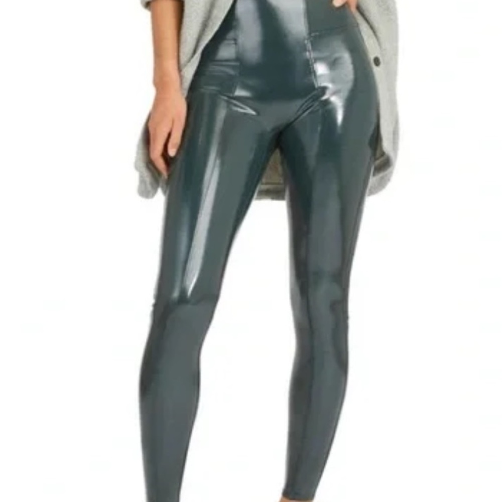 SPANX Shiny Faux Leather Leggings - Deep Green